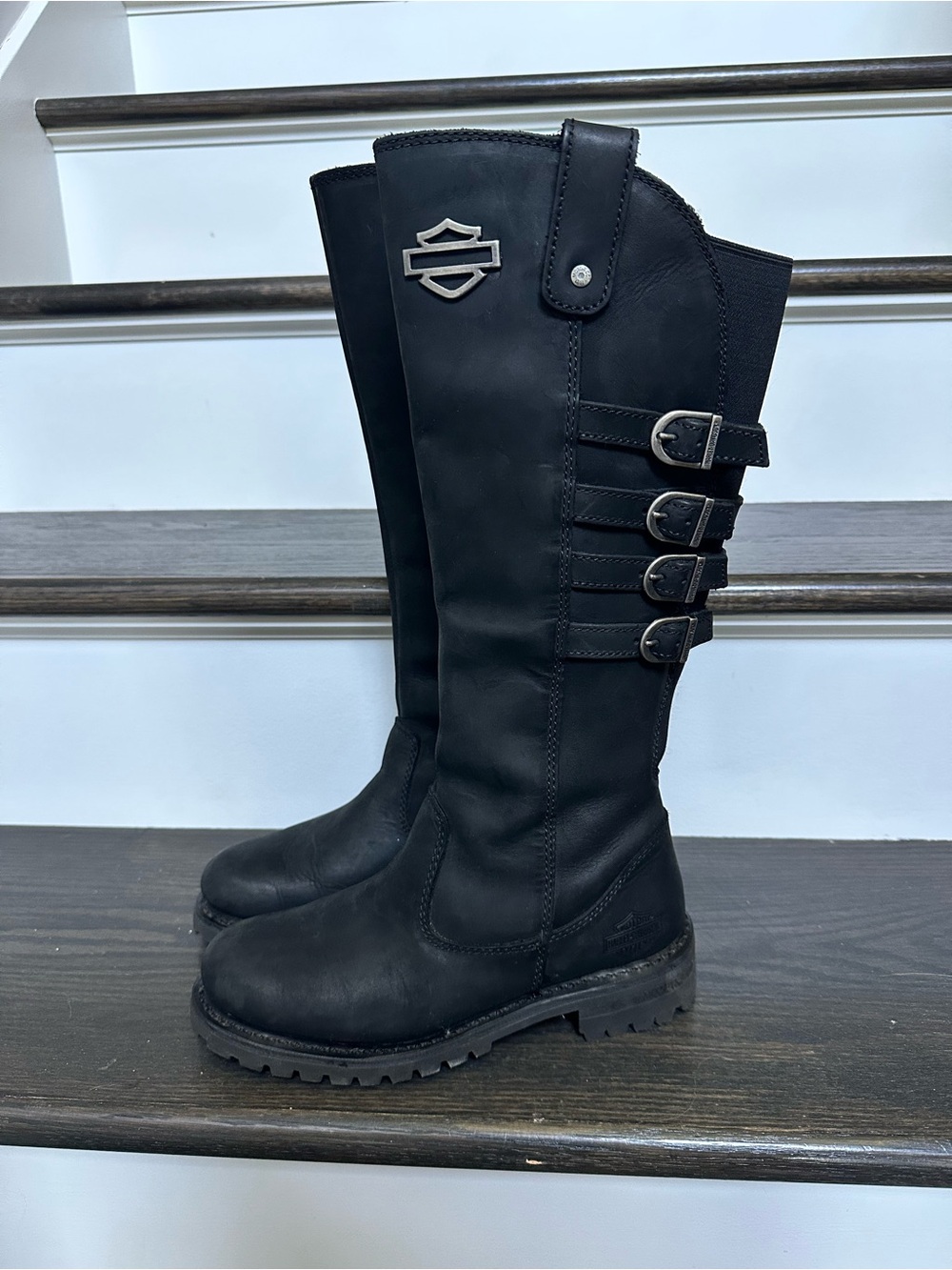 Harley-Davidson Women’s Black Leather Tall Buckle Riding Boots - Picture 3 of 7